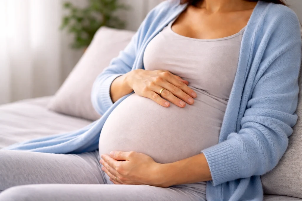 Schwangere Frau hält ihren Babybauch – Symbolbild für Schwangerschaftsmassage in Bielefeld